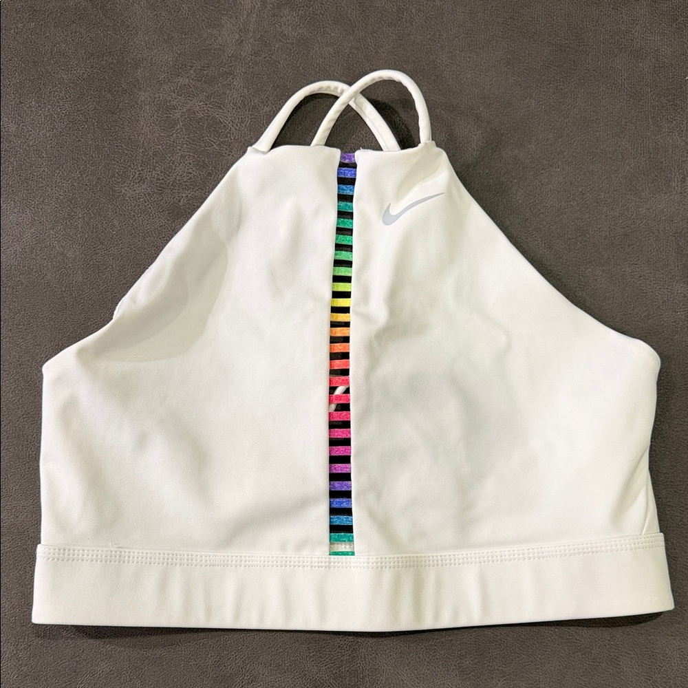 Nike High Neck Sports Bra with Multicolor Stripe